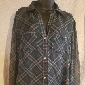 Banana Republic green  plaid silk shirt
